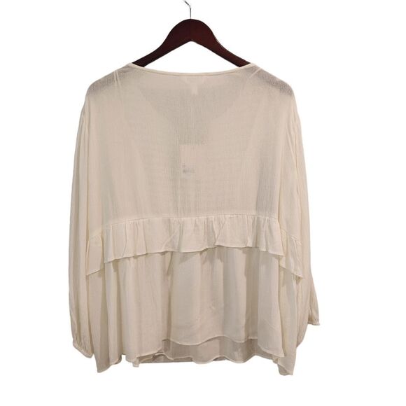 Lauren Conrad Smocked Ruffle Top Ivory Bohemian XL - Picture 3 of 8